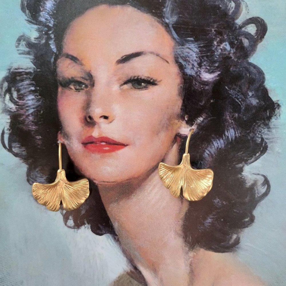 Rose gold ginkgo earrings NEW - Picture 1 of 4